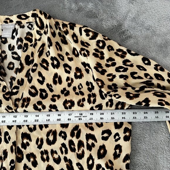 Chico's Leopard Animal Print Balloon Sleeve Blouse Top 2 LARGE 12/14 - Picture 5 of 6
